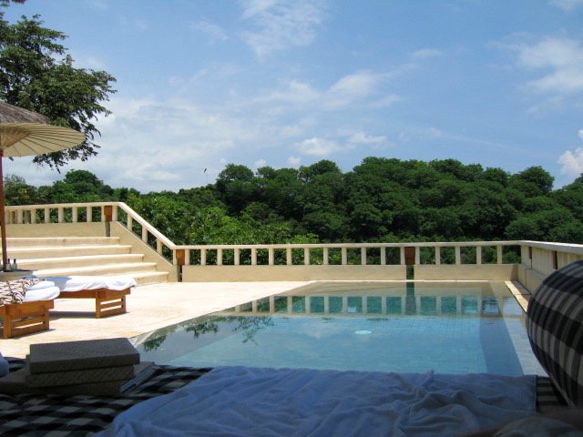 Tropical lodge pool with daybeds and rainforest beyond — luxury Australia and Pacific journeys