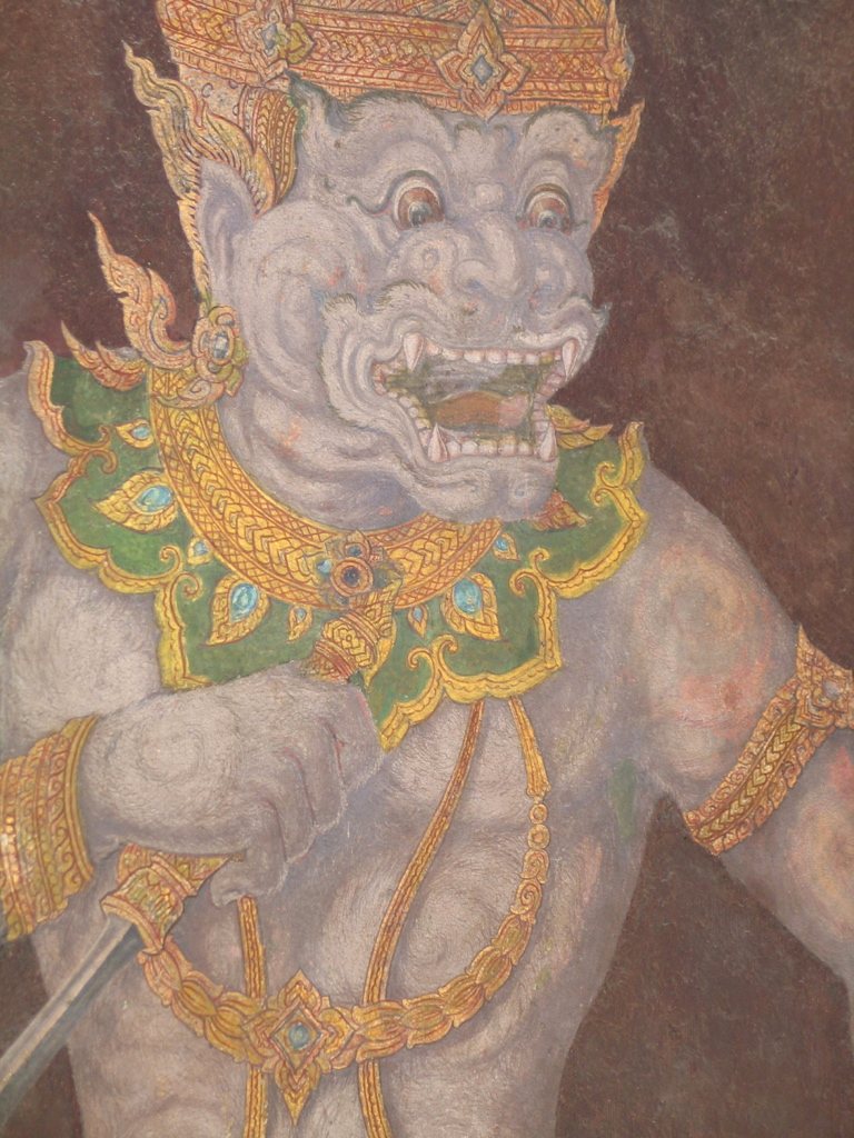 Painted temple mural guardian figure — cultural detail informing a bespoke Asia itinerary
